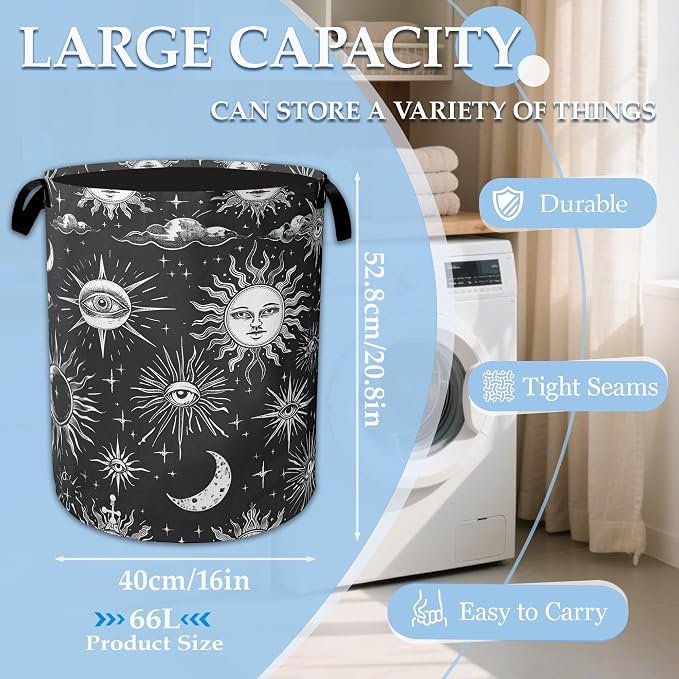 Sun Moon Laundry Basket Collapsible Laundry Hamper Oxford Storage Bin for Clothes Storage, Toy Organizer, Books and Sundries 16" X 20.8" - Image 2