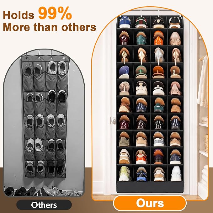 UVIAHOMI 30-40 Pairs Over the Door Shoe Organizer, 40 Breathable Pockets Hanging Shoe Storage for Closet, 10-Tier Door Shoes Rack, Handing Shoes Holder Fit All Family's Sneakers, Boots (Black) - Image 4