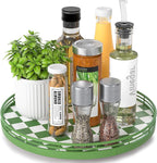 AMH 12-Inch Green and White Checkerboard Lazy Susan with Rubberwood Base by AMH