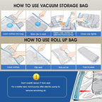 AROIC 50 Pack Vacuum Storage Bags, 5 Sizes + 2 Roll-up (8 Each) Space Saver - Image 6