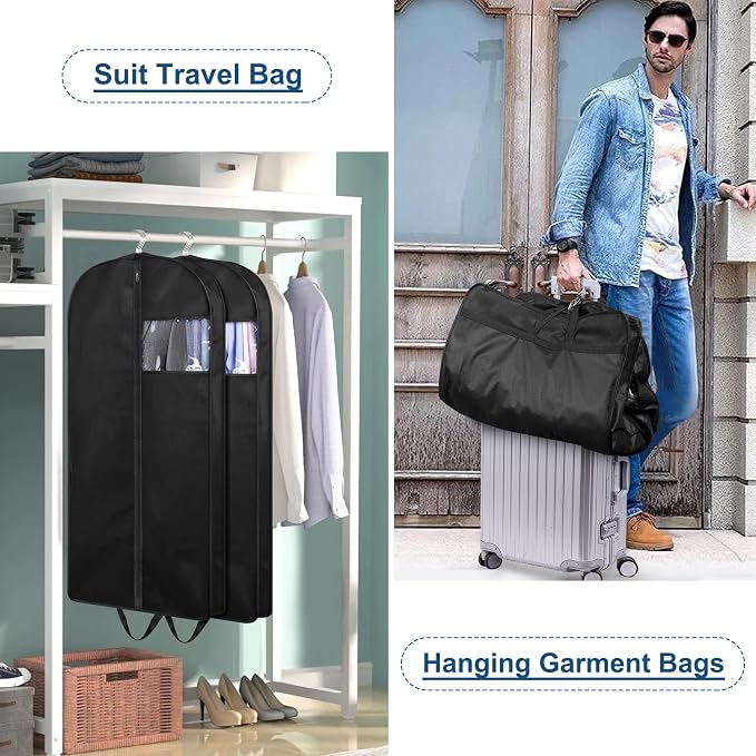 KIMBORA 43" Suit Bags for Closet Storage and Travel, Gusseted Hanging Garment Bags for Men Suit Cover With Handles for Clothes, Coats, Jackets, Shirts（3 Packs） - Image 3