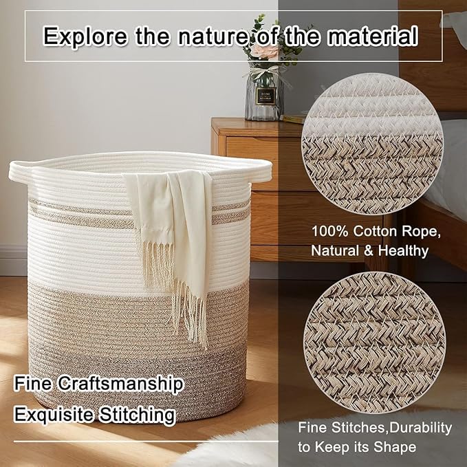 OIAHOMY 120L Laundry Baskets Hamper with Handles, Decorative Basket for Living room, Woven Storage Basket for Toys Bin,Pillows, Blankets, Clothes-20x22.5in-Gradient Yellow - Image 5