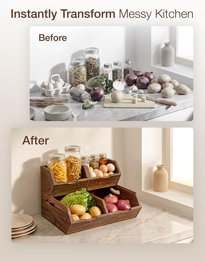 Tidita Acacia Wood Potato & Onion Storage Bin, Stackable (Patent Pending) - Image 4
