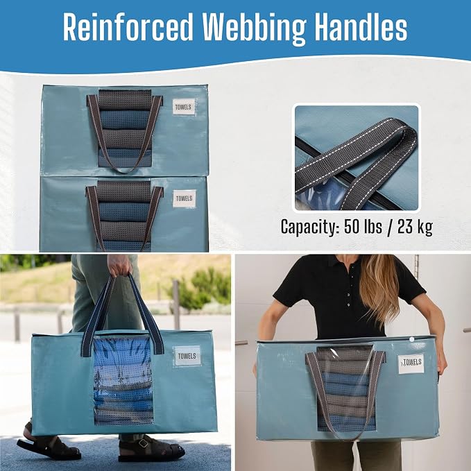 VENO Moving Bags, Wide Open Top, Clear Window, Light Blue, 10 Pack - Image 4