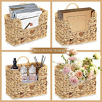 Hanging Magazine Basket, Woven Wall Magazine Holder Organizer with Handle for Mail, Files, Books - Water Hyacinth Farmhouse Storage Rack for Bathroom, Kitchen, Office - Image 9