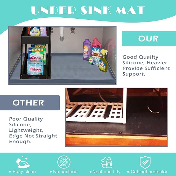 URMONA Waterproof Silicone Under Sink Mat 28'' x 22'' Shelf Liner for Kitchen and Bathroom, Cabinet and Counter Protector, Storage and Organizers, Litter Mat, Pet Cat Puppy Essentials(Navy) - Image 5