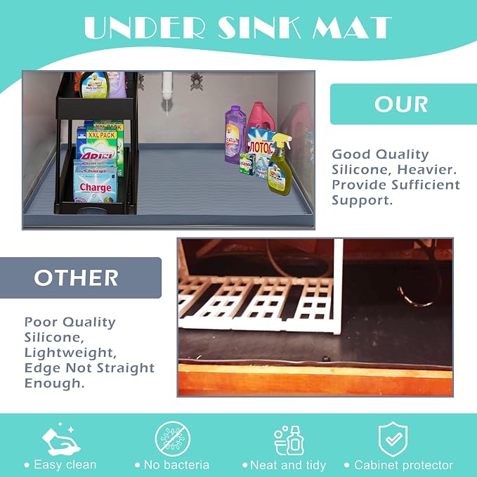 URMONA Waterproof Silicone Under Sink Mat 34'' x 22'' Shelf Liner for Kitchen and Bathroom, Cabinet and Counter Protector, Storage and Organizers, Litter Mat, Pet Cat Puppy Essentials(Khaki) - Image 5