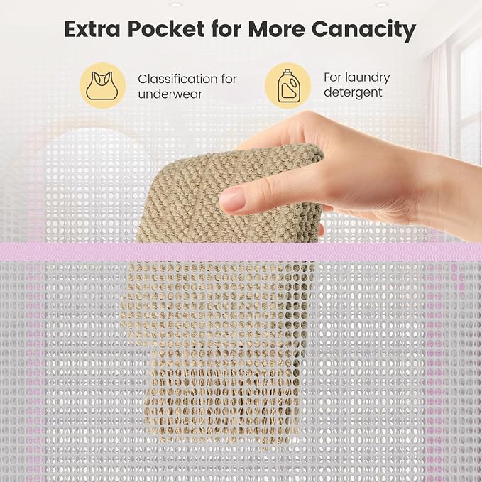 HOUSE AGAIN 2Pack Strong Mesh Pop Up Laundry Hamper, 70L Collapsible Laundry Basket with Steel Frame, Double‑Stitched Handles & Side Pocket, Foldable Dirty Clothes Hamper for Dorm, Bedroom, Light Pink - Image 6