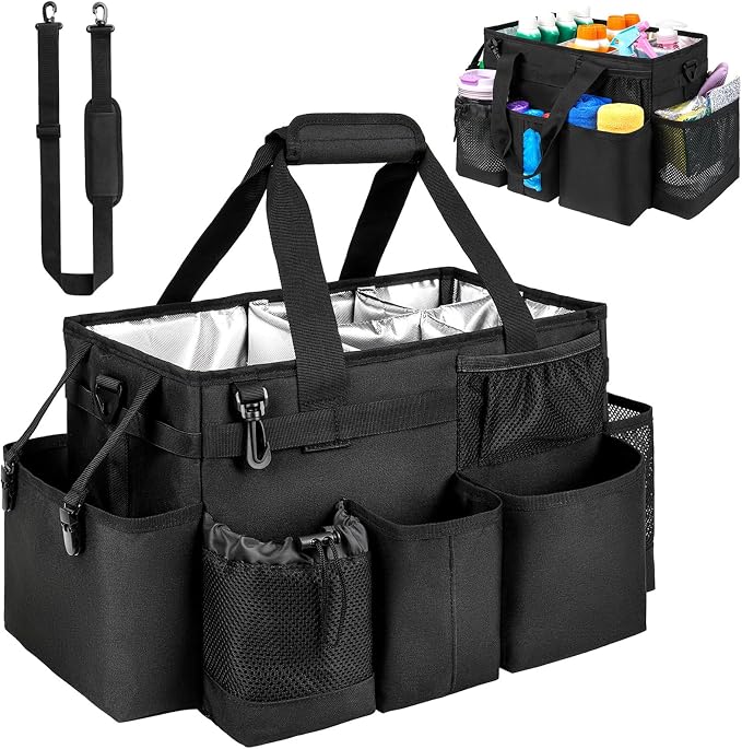 Cleaning Caddy Bag, Large Cleaning Bag for Housekeepers, Black by Jaffzora