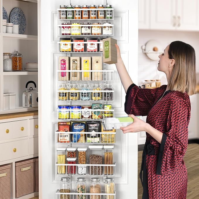 Moforoco 9-Tier White Over The Door Pantry Organizer, Pantry Organization and Storage, Black Hanging Basket Wall Spice Rack Seasoning Shelves, Home & Kitchen Bedroom Bathroom House Essentials - Image 4