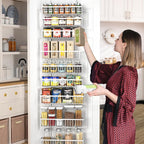 Moforoco 9-Tier White Over The Door Pantry Organizer, Pantry Organization and Storage, Black Hanging Basket Wall Spice Rack Seasoning Shelves, Home & Kitchen Bedroom Bathroom House Essentials - Image 4