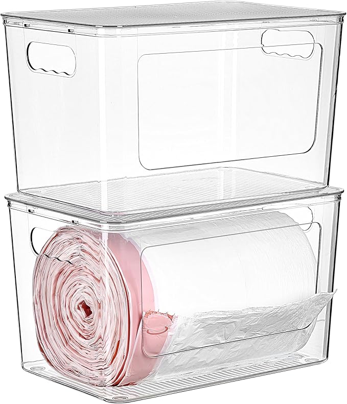 Vtopmart 2 Pack Clear Trash Bag Holder, Stackable Garbage Bag Dispenser by Vtopmart
