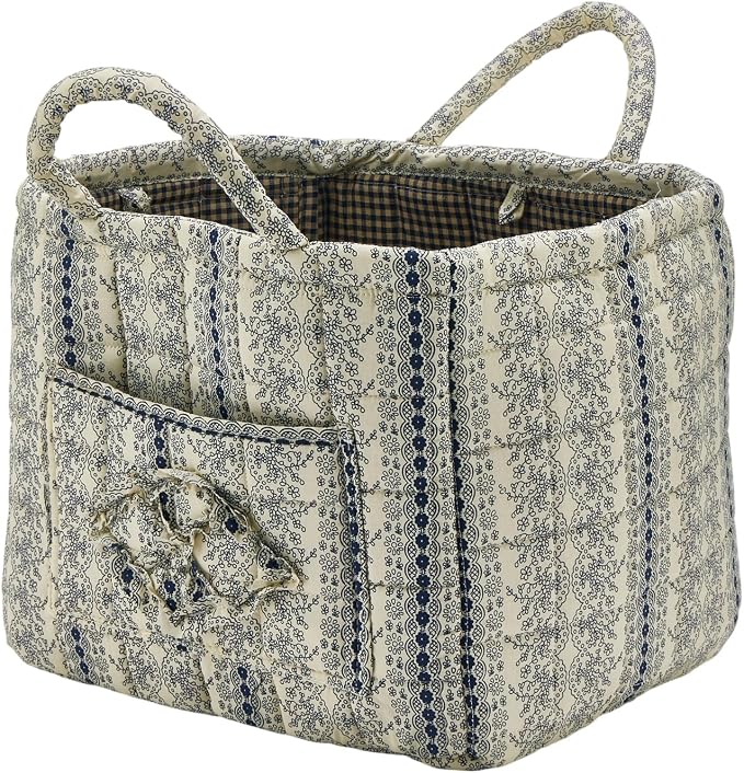 Quilted Fabric Storage Basket with Handles & Pocket, Foldable Laundry Hamper Boho Floral Print Organizer Bin for Home, Picnic, Office 12"x10"x10" (B-4) by Unknown