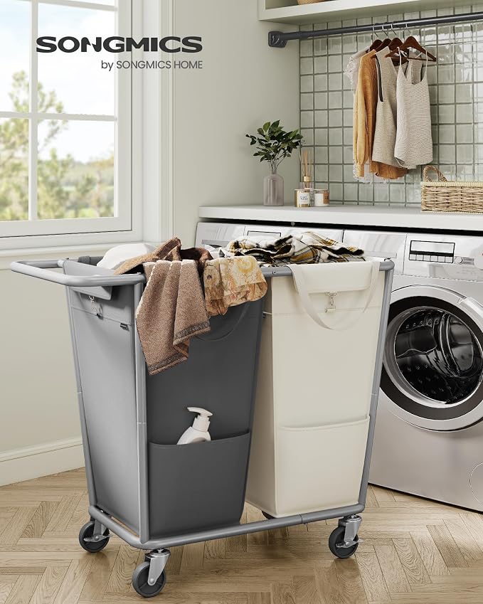 SONGMICS 2-Section Laundry Basket with Wheels, 50.2 Gallons (190 L) Hamper - Image 2