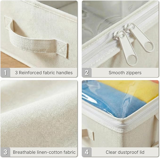 2-Pack Under Bed Storage Containers, 8 Inches Tall Clothes Storage, Beige | Large Capacity Collapsible Underbed Organizer with Sturdy Sidewalls/Bottom, Cotton Linen Bins, For Seasonal Clothes & Bedding - Image 4