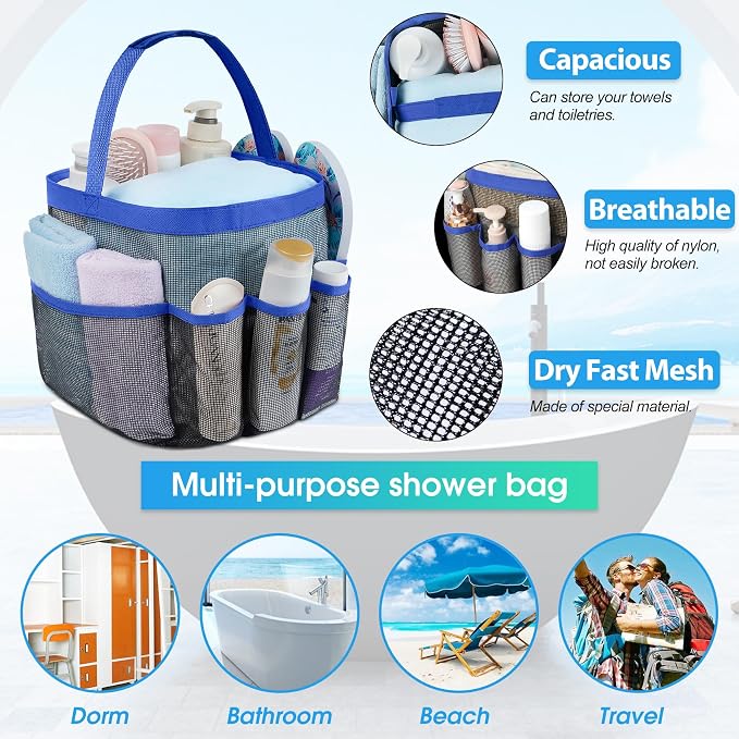 Mesh Shower Caddy Portable - 9 Pockets for College Dorm Room Essential - Image 2