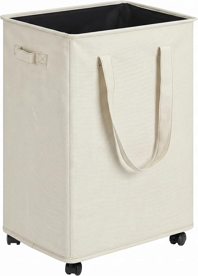 efluky Slim Laundry Hamper with Wheels, Rolling Laundry Basket for Clothes, Small Laundry Basket for Bedroom, Dorm and Laundry Room, 90L (19.8 Gallons) Beige by efluky