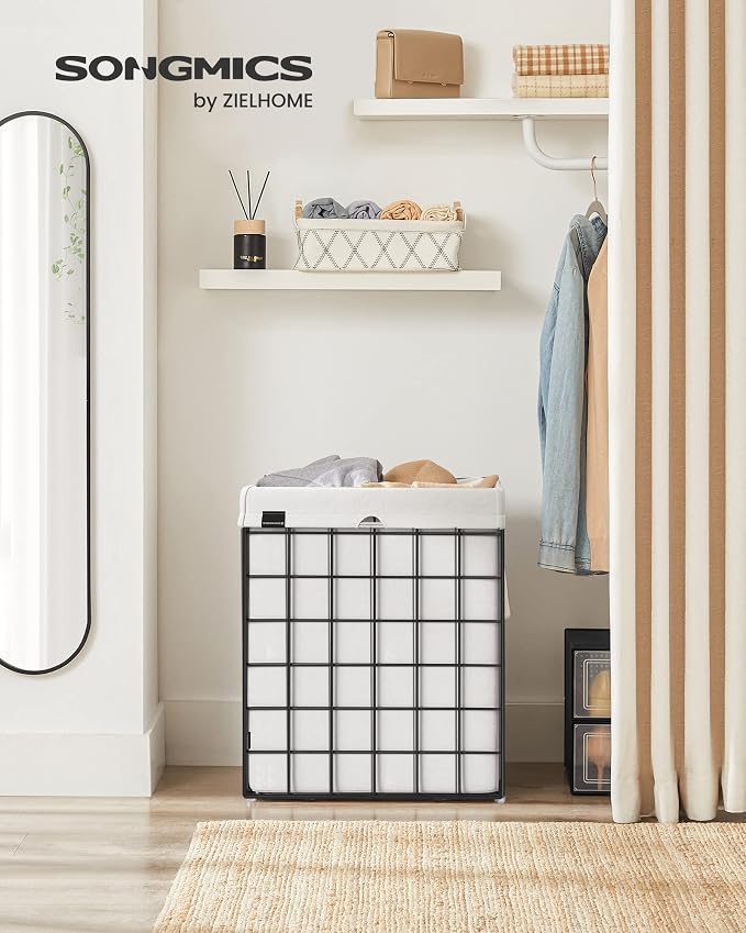 SONGMICS Laundry Hamper, 23.8 Gal. (90L) Laundry Basket, Collapsible Clothes Hamper, Black and White ULCB190W01 - Image 2