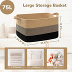 Goodpick Large Woven Blanket Basket, Rectangle, Black Jute, 75L - Image 3