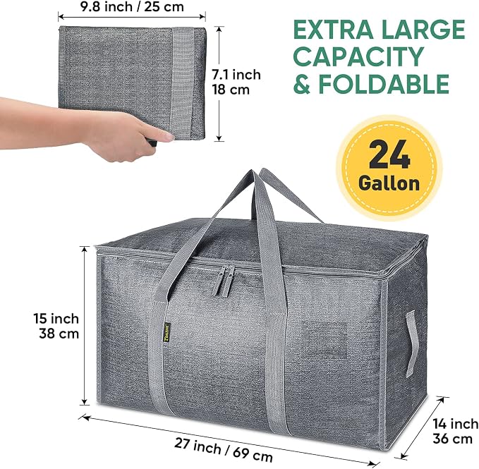 BALEINE 2-Pack Oversized Moving Bags with Reinforced Handles, Heavy-Duty Storage Tote for Clothes, Moving Supplies (Winter Grey, 2-Pack) - Image 2