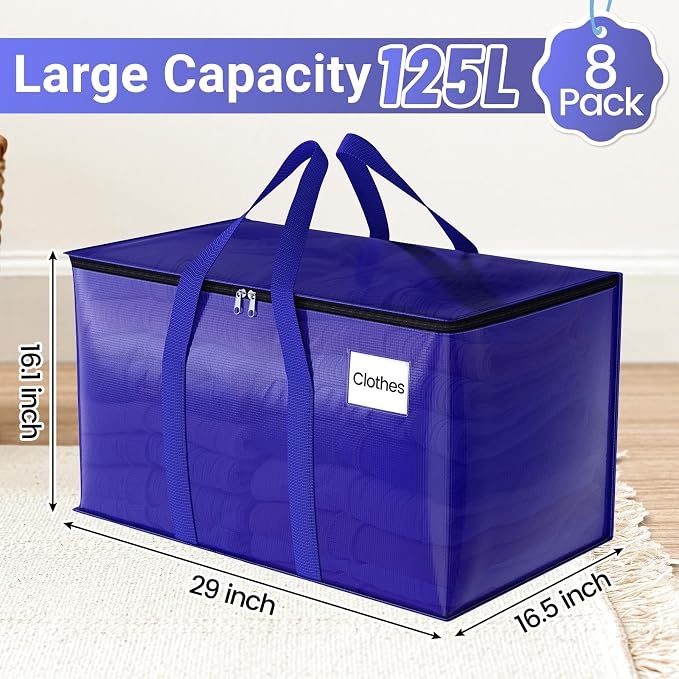 FabSpace Moving Storage Bags, Moving Supplies Packing Boxes for Moving, Camping, College Dorm Room Essentials for Girls, Blue Tote Bags, Heavy-Duty Storage Bins With Lids And Zippers, 125L 8Pack - Image 6