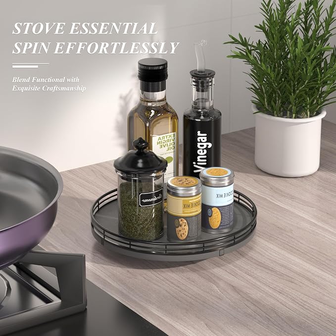 AMH10-Inch Natural Slate Lazy Susan with Black Raised Iron Rim - Image 6