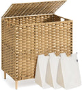 SONGMICS 3-Section Laundry Hamper with Lid, PE Rattan, 42 Gallons (160 L) by Unknown