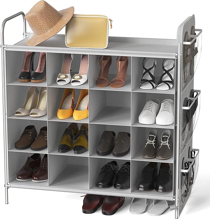 Simple Houseware 4-Tier 16 Cube Shoe Cubby Rack Organizer, Gray by SimpleHouseware