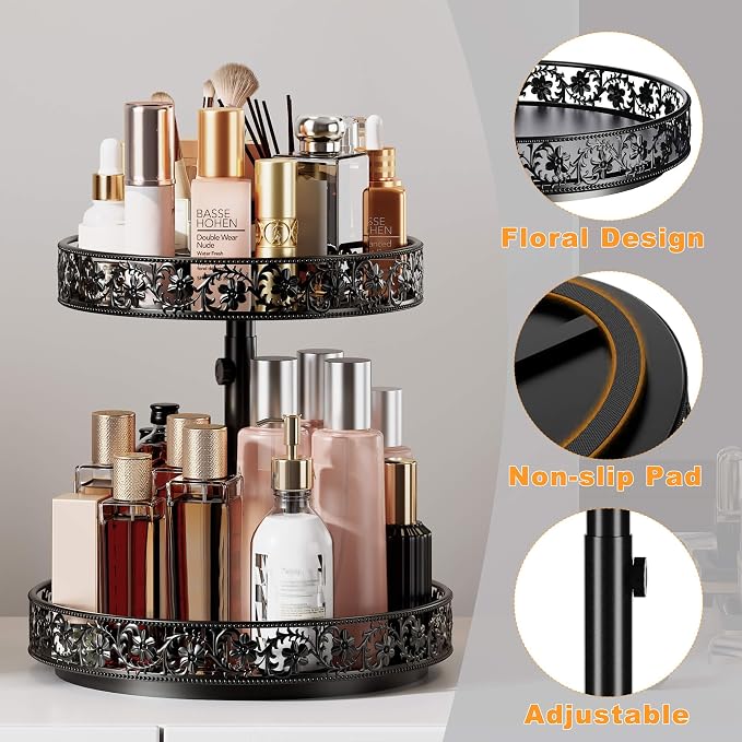 2 Tier Lazy Susan Organizer Turntable Height Adjustable, Black - Image 4