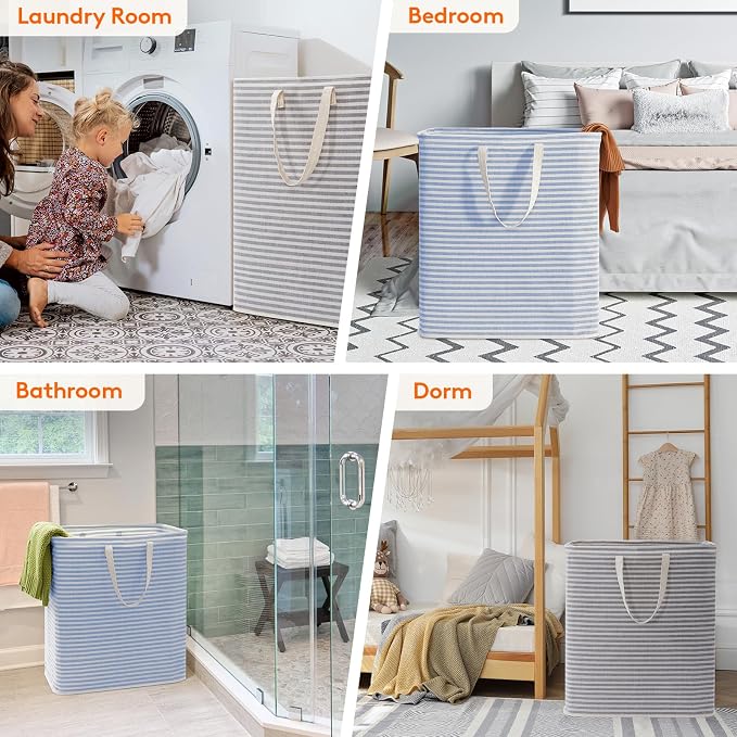 Lifewit 100L Large Laundry Baskets, 2 Pack, Reinforced Handles, Grey&Blue - Image 7