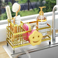 HapiRm Sink Caddy Sponge Holder - Self-draining Kitchen Sink Organizer with Smiley Face and Brush Holder, Stainless Steel Kitchen Organizer for Countertop - Gold by HapiRm