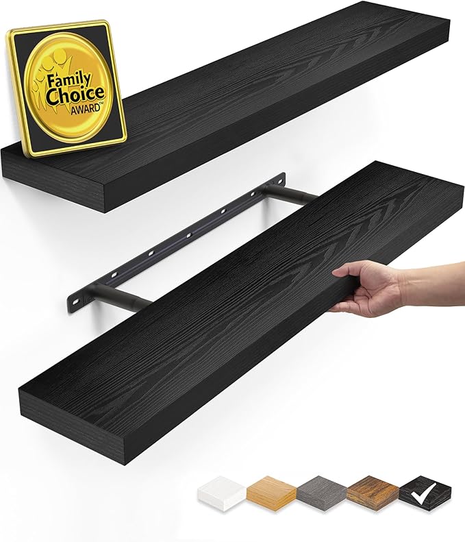 BAYKA Black Floating Shelves 22.5in, Set of 2, Wall Mounted for Wall Decor by Bayka
