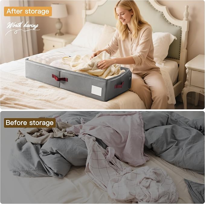 Criusia Under Bed Storage Bins with Clear PVC Lids – 2 Pack Large Underbed Organizers with Heavy-Duty Handles, Reinforced with 800G PP Panels & 80G Non-Woven Fabric – Waterproof & Foldable, Gery - Image 6