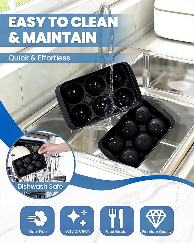 Large Ice Cube Tray for Freezer - 2 Pack Stackable Round Ice Cube Molds Set, Easy to Fill & Release with Storage Bin and Tongs for Kitchen, Party, Cocktail & Coffee, Gifts for Whiskey Lover (1.93In) - Image 5