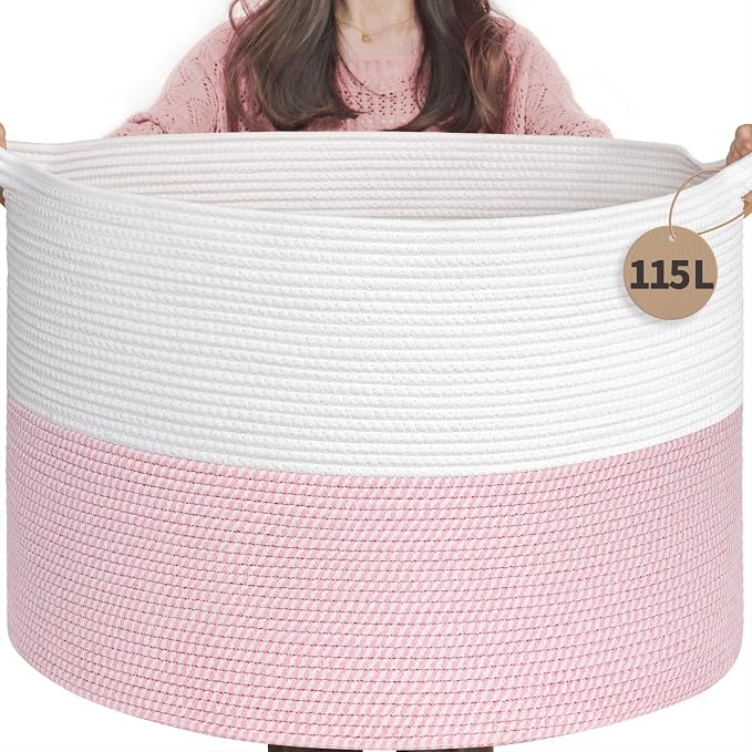 INDRESSME 115L Extra Large Pink Laundry Basket for Stuffed Animal Storage by INDRESSME