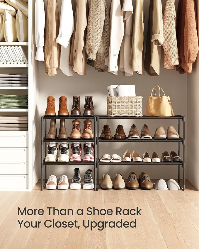 SONGMICS Shoe Rack, 3-Tier Shoe Organizer, Metal Storage Shelf | for Entryway, Upright or Upside Down, for 4-8 Pairs, Stackable, 11.8 x 16.7 x 21.5 Inches, Black ULSA003B01 - Image 8
