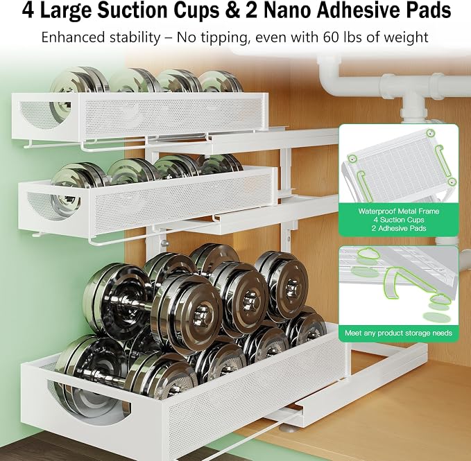 Under Sink Organizer, 2-Pack 3-Tier Pull Out Cabinet Organizers and Storage - Image 6