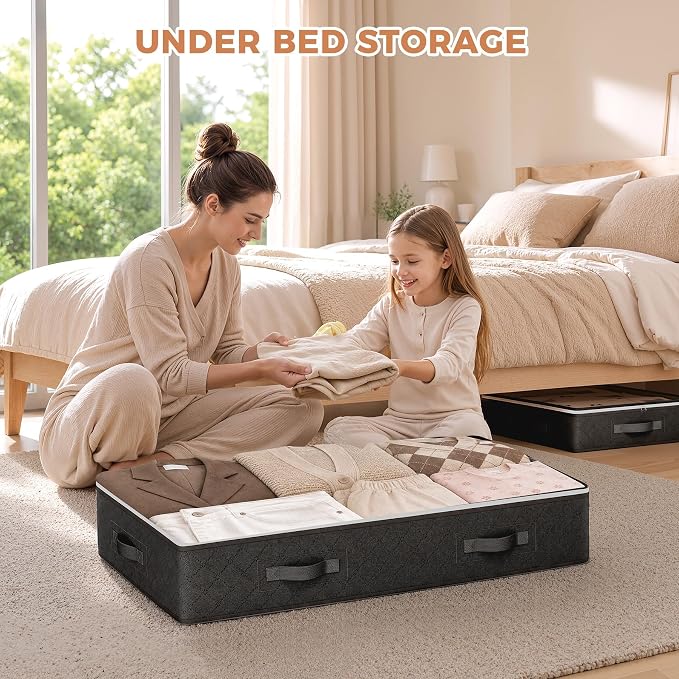 Budding Joy Under Bed Storage Containers with Clear Lids, 4 Pack | Underbed Storage Bags for Blankets, Towels, Comforter, Sweaters, Linen Sheets, Wrapping Paper - Image 2