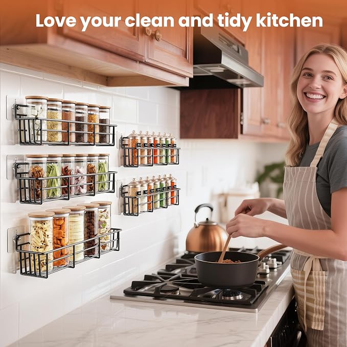 Mystozer Spice Rack wall mounted 6 Pack, Space-Saving Spice Organizer for Spice Jars and Seasonings,Screw or Adhesive Hanging Spice Rack Organizer for Your Kitchen Cabinet,or Pantry Door - Image 2
