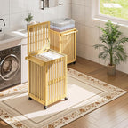HOOBRO Laundry Hamper with Lid and Wheels, 120 L (31Gal) Double Laundry Basket, Bamboo Clothes Hamper with Handles and Removable Liner, for Laundry Room, Bathroom, Bedroom, Natural YL60XY01 - Image 2