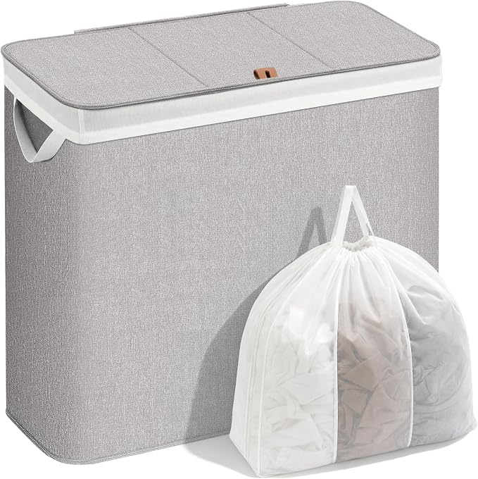 STORAGE MANIAC Triple Laundry Hamper with Lid, Metal Frame Laundry Baskets by STORAGEMANIAC