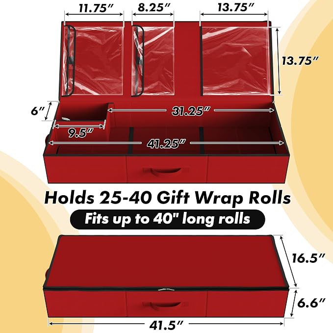Simple Houseware 41.5" Wrapping Paper Organizer, Fits 40 Rolls, Red - Image 2