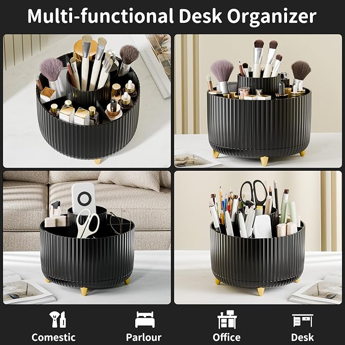 fanado 360° Rotate Makeup Brush Holder Organizer, Makeup Organizers Countertop, Makeup organization and Skincare Storage with Gift Box Packing for Vanity, Desktop, Bathroom (Black) - Image 3
