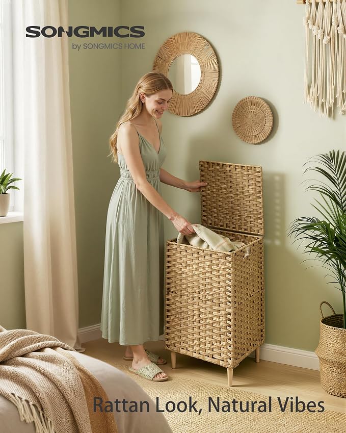 SONGMICS Laundry Hamper with Lid, PE Rattan, 25 Gallons (95 L) - Image 2