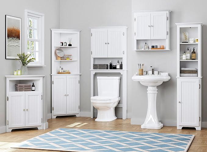 UTEX Over The Toilet Storage Cabinet, White Bathroom Organizer with Doors - Image 9
