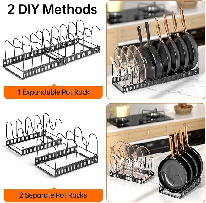 MUDEELA Expandable Pot Pan Lid Organizers inside Cabinet, 10 Divider 2-Pack - Image 6