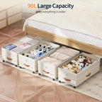 Yecaye 90L Under Bed Storage with Wheels, Height Adjustable, 2 Pack, Beige - Image 6