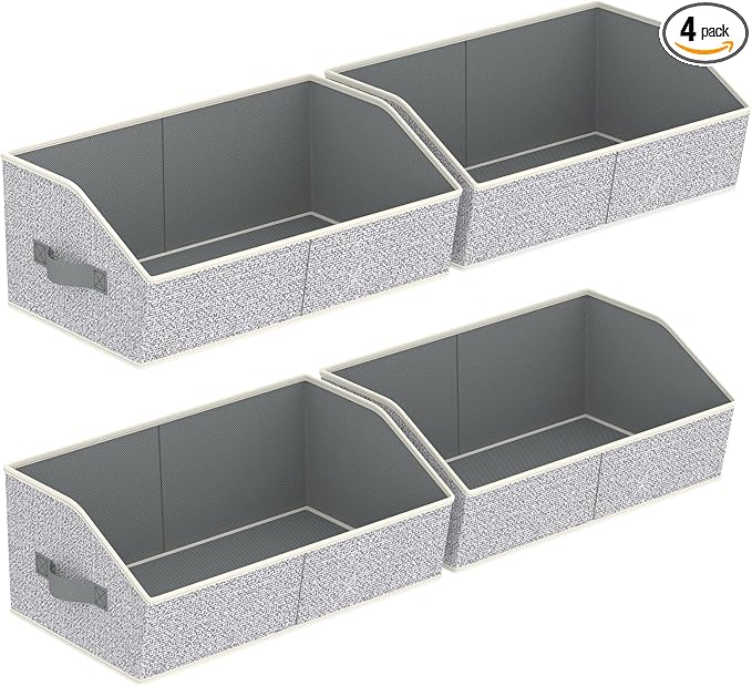 Homsorout Storage Bins for Shelves - Large Trapezoid Closet Shelf Organizer, Fabric Organization Bins with Handles, Storage Baskets for Clothes, Towel, Purse, 4 Pack, Light Gray by Homsorout