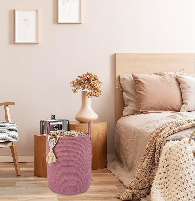 XUANGUO Cotton Rope Laundry Basket Hamper for Clothes, grape purple - Image 5