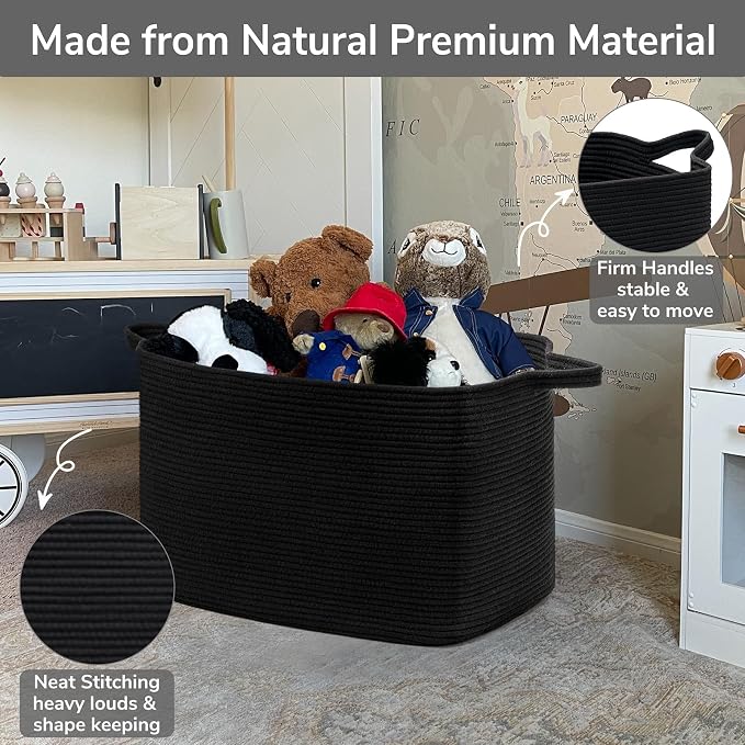 Goodpick 85L Large Woven Rope Blanket Basket, Rectangle, Black - Image 6